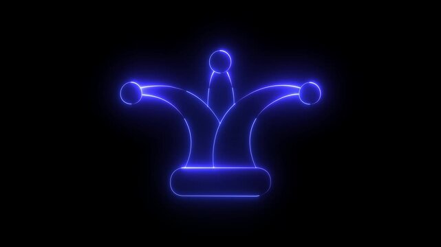 glowing neon Jester joker Hat Icon Animation on Black Background. Neon Clown Hat with Bells carnival character with joker hat.