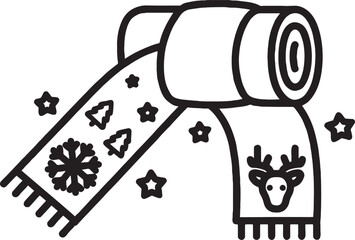 Festive winter scarf decorated with snowflakes christmas trees reindeer head line art drawing christmas tree christmas clothing accessory snowflake reindeer coloring clip art © MDJAMAL