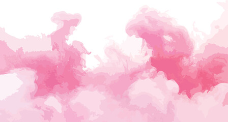 Fototapeta premium Pink and blue abstract watercolor sky background with clouds, splashes, ink texture, grunge paper pattern and colorful paint illustration