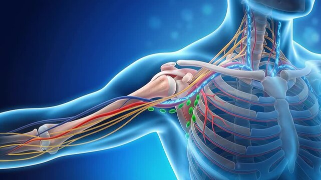 Human Shoulder Arm Anatomy 3D Medical Animation Brachial Plexus Nerve Blood Vessel Blue Background