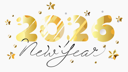 Golden 2026 new year typography with confetti vector illustration © Amrita