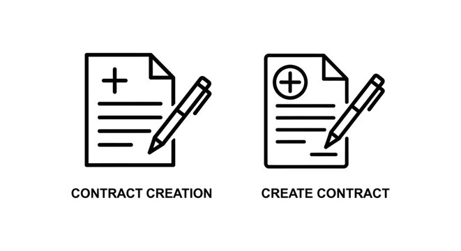 Business contract document creation icon set with contract document creation agreement business template documentation professional transaction management corporate handwriting