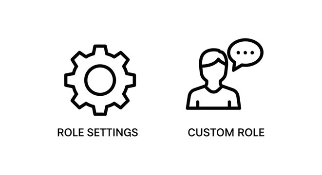 System settings and user profile role icons with settings configuration interface management communication preference technology software identity development optimization