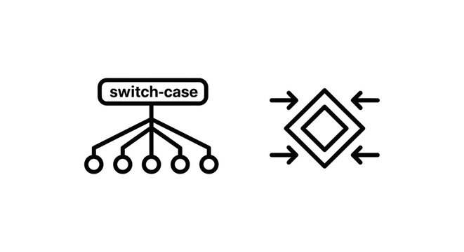 Programming logic switch case and data compression icon set with programming compression software development algorithm structure optimization function computer database execution