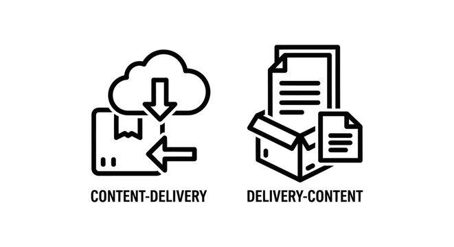 Content delivery and delivery content distribution concept icons with delivery shipping distribution document transfer logistics download internet management business technology