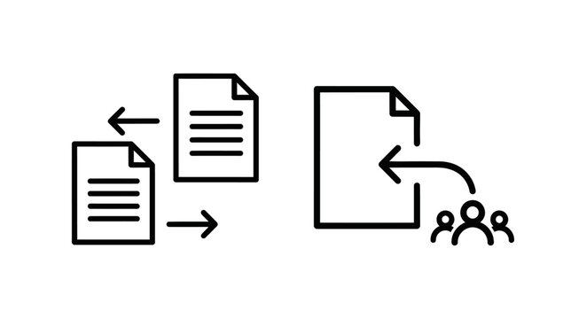 File sharing and document share collaboration linear icons with document collaboration transfer exchange business teamwork communication interface monochrome application management