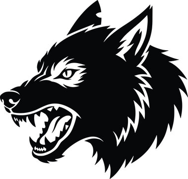 Angry growling wolf head vector illustration fierce aggressive wild animal mascot logo on white background