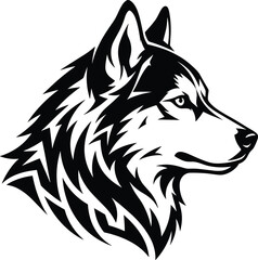 Black and white husky wolf head vector illustration profile icon isolated on a clean white background © MDNAHIN
