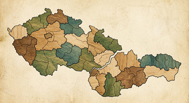 a map of the former Czechoslovakia Republic divided into regions