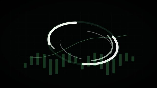 Financial Data HUD Rotating Circular Interface Green Bar Graphs Dark Minimalist Digital Display