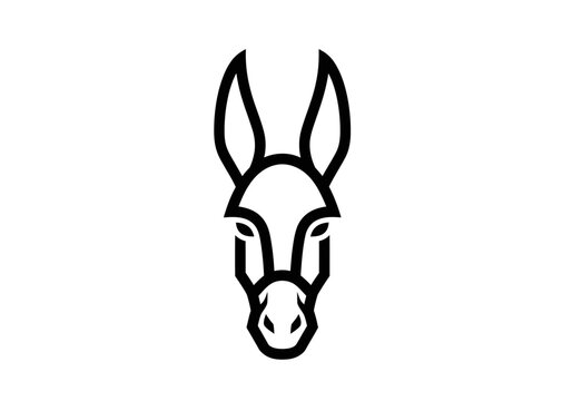 Minimalist line art of a donkey head on white background