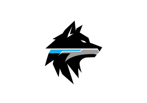 Modern wolf head silhouette graphic design for logos and branding