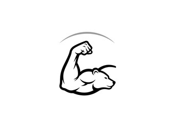 Obraz premium Muscular bear illustration in silhouette on white background for fitness