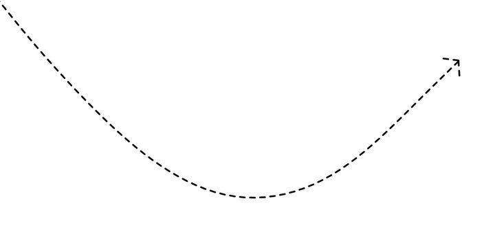 Abstract parabolic curve visualized with a dashed line, representing motion and trajectory in a minimalist design aesthetic