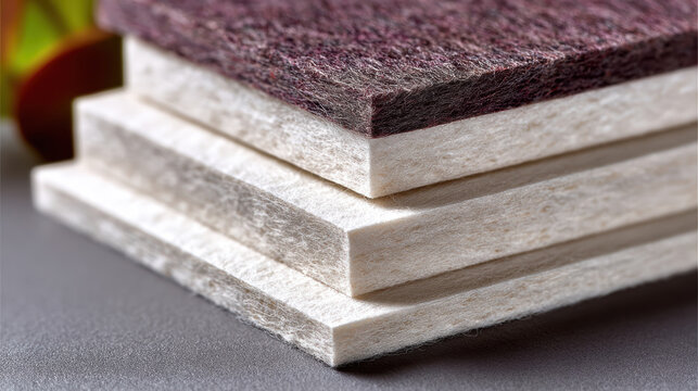 Macro closeup of stacked layered paper and felt edge texture for stationery background and product packaging design
