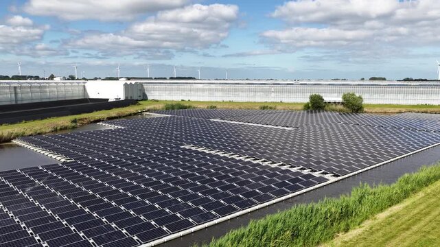 Floating solar panels generating renewable energy