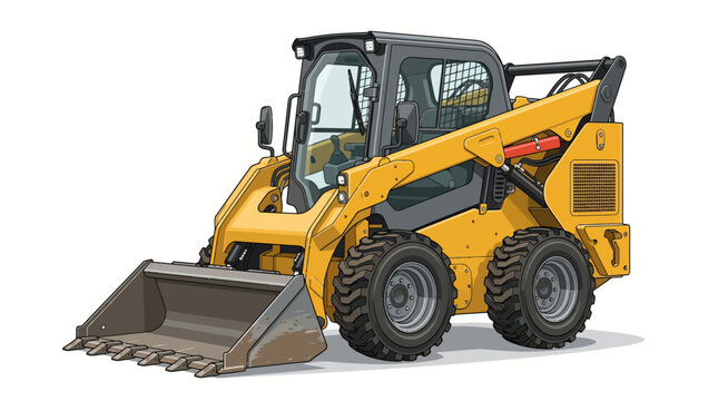 Yellow skid steer loader with heavy duty tires