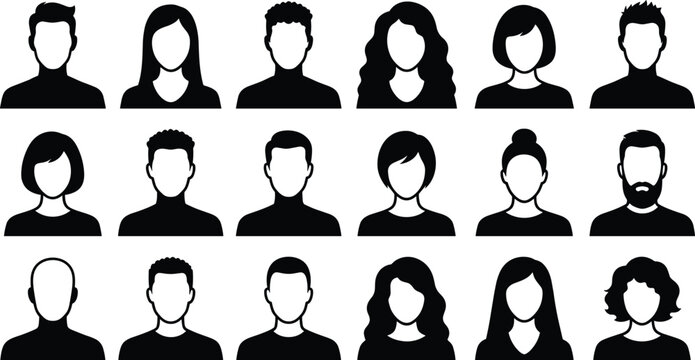 Set of diverse people avatar profile icons isolated on a white background for user interface design