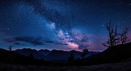 Fototapeta premium starry night mountain scene under Milky Way galaxy with long exposure effect