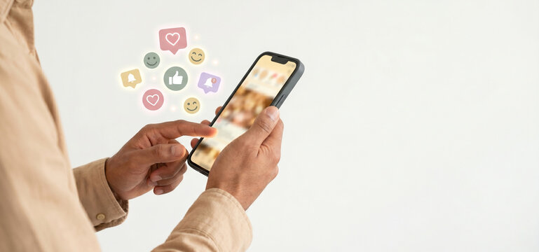 Social media engagement and digital communication using smartphone application interface with mobile phone