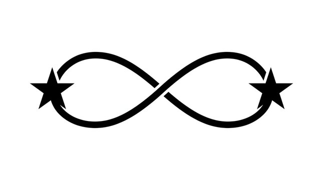 Infinity symbol with stars minimalist black and white graphic design
