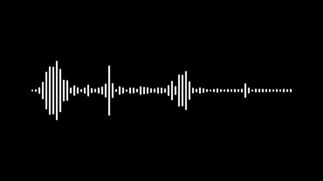 Elegant minimalist sound wave animation with white audio frequency spectrum and reactive equalizer meter isolated on black background seamless digital visualizer motion graphic in 4k.