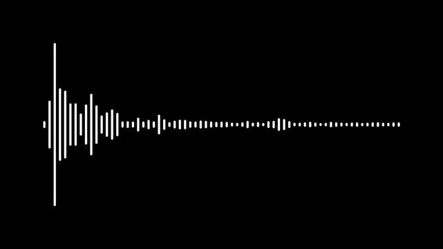 Modern voice recording waveform animation featuring white audio frequency lines and reactive sound equalizer bars isolated on black background seamless motion graphic in 4k.