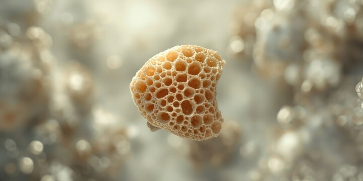 Sponge-like structure floating in soft blurred background