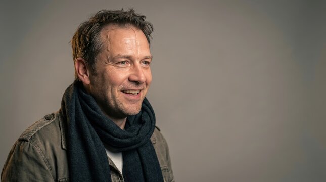 German man smiling with relief and happiness