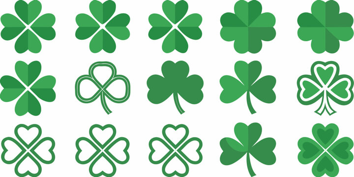 Green Clover Variations A Vector Illustration On White Background