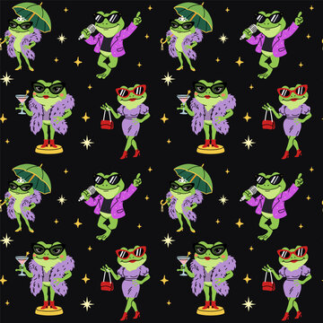Stylish Diva Frogs with Sunglasses and Stars Pattern
