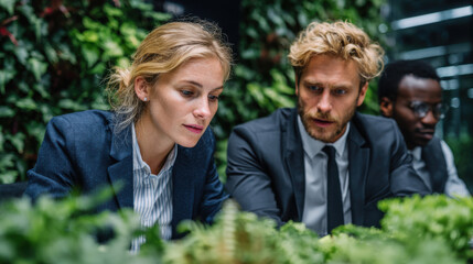 Fototapeta premium Corporate team analyzing sustainable indoor garden plants