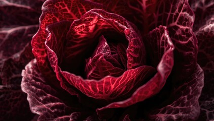 Obraz premium Red and purple cabbage close-up with detailed veins