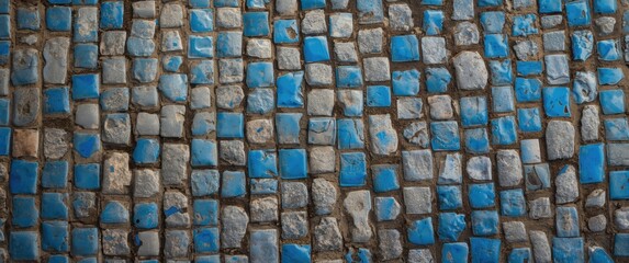 Naklejka premium Blue and gray cobblestone pavement pattern