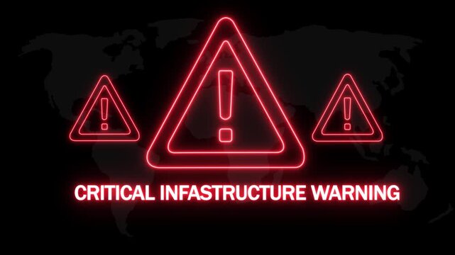 Critical infrastructure alert warning. Cybersecurity defense and secure digital systems protection against cyberattacks. urgent threat notification . 4k Motion graphics on Black Background