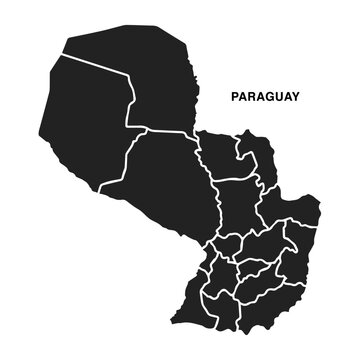 Paraguay Dark Silhouette Map with Department Borders
