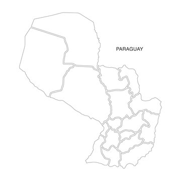 Paraguay Map Outline with Departments on White Background