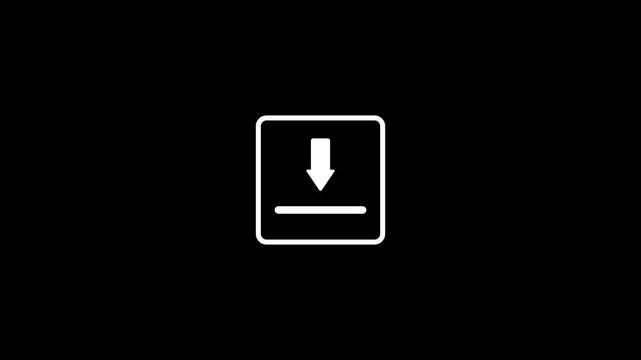 Minimalist Line Art Animation of Download Icon with Arrow Pointing Down Inside a Square Box for File Storage, Data Transfer, and Interface Design Isolated on Black Background.