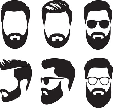 Six stylish bearded man vector icons