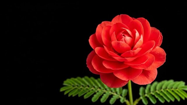A vibrant red ranunculus flower isolated against a solid black background