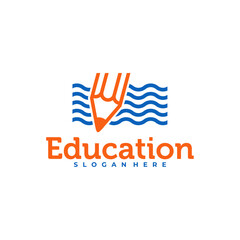 Obraz premium Pencil with Water logo vector template, Creative Pencil design concepts illustration, icon and logo of education design