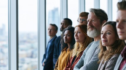 Obraz premium Diverse Professional Team Looking Forward with Confidence and Leadership Vision