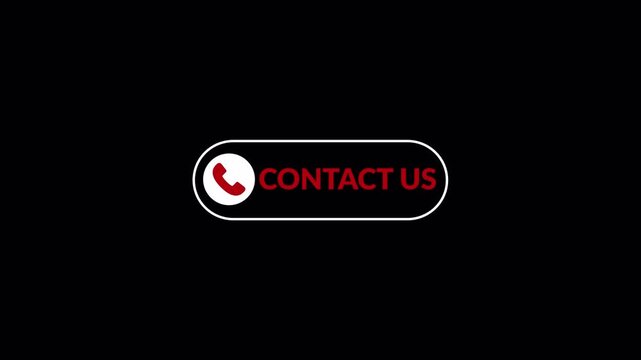 Contact Us Button Animation with Call Icon on Transparent Background, Modern Customer Support Call to Action UI with  Alpha Channel in 4K