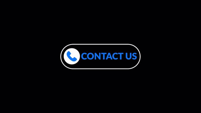 Contact Us Button Animation with Call Icon on Transparent Background, Modern Customer Support Call to Action UI with  Alpha Channel in 4K