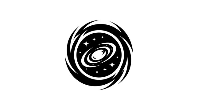 Black galaxy vortex icon with starry dots.