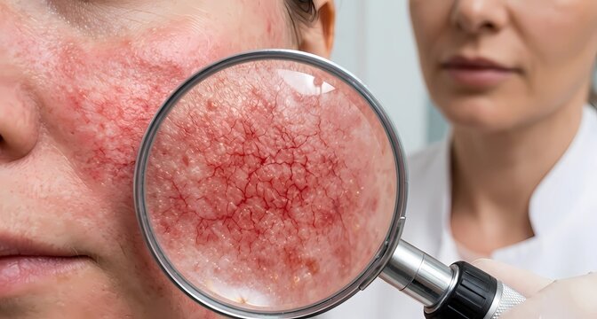 Macro view of human skin inflammation and dermatitis condition under scientific evaluation.
