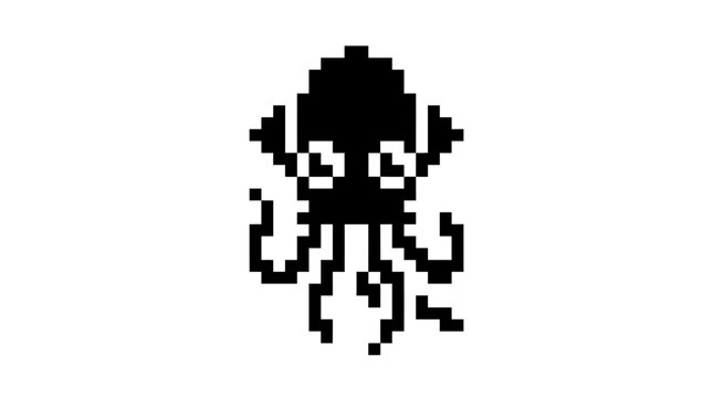 Black pixel art squid octopus icon.