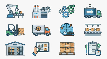 Fototapeta premium Industrial Logistics Supply Chain Icons.