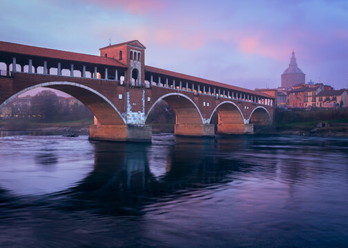 Ponte Coperto at Golden Hour, Pavia, Italy