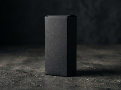 Blank Matte Black Packaging Box Mockup on Concrete